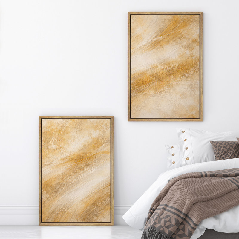 «Warm Gold», neutre, texturé, dégradé texturé, minimaliste, toile encadrée, œuvre d'art de la chambre principale, 2 pièces