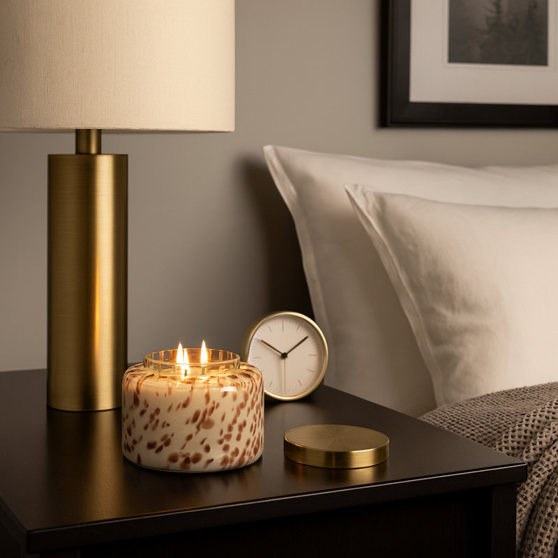 Decorative Scented Candle with Lid for Living Room Decor - Modern Glass Candle for Coffee Table, Bookshelf, or Bedroom - 7"