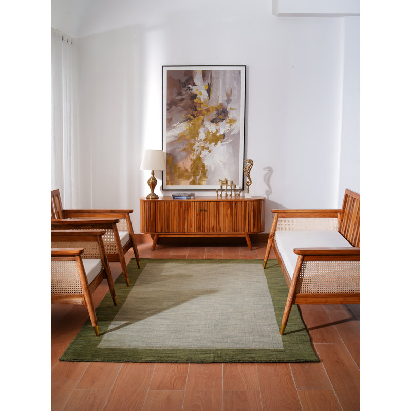 Tapis écologiques tissés à la main Kenshawn, Rectangulaire 8 pi x 10 pi, Vert