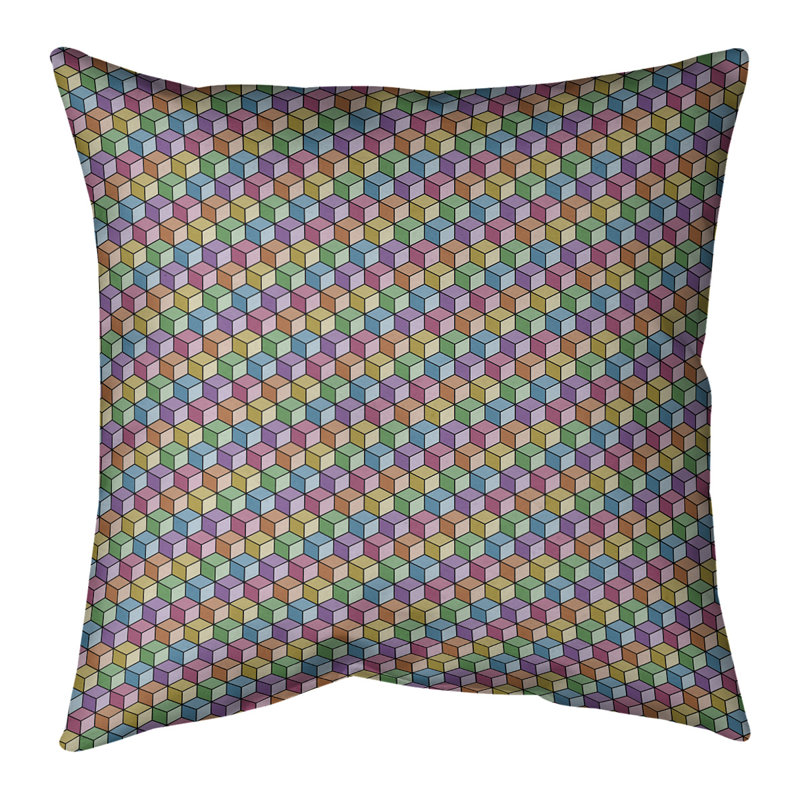 Coussin en coton, H 18 po x l 18 po, Pas de bourre, Mauve / rose / jaune
