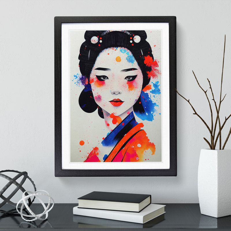 Paint Splashed Geisha No.3 - Wall Art, Black Framed, 64cm H x 46cm W x 2cm D