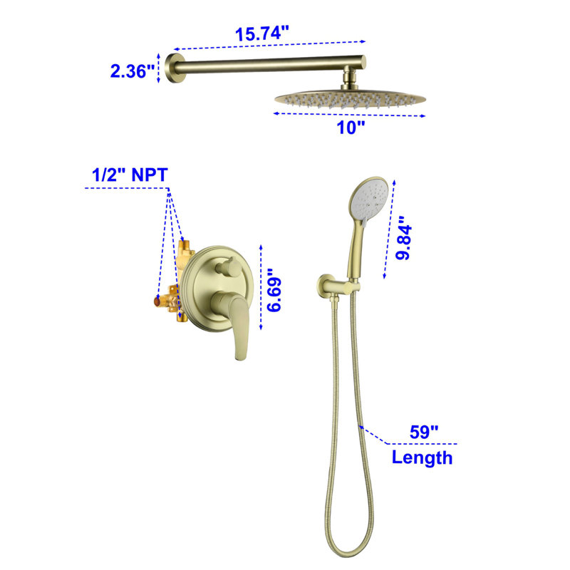 All-In-One Kit with Rough in-Valve, Brushed Gold
