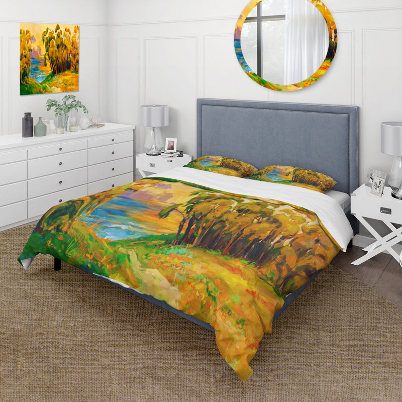 Ensemble de housse de couette Green Trees By The Riverside pendant Evening Glow - Traditional