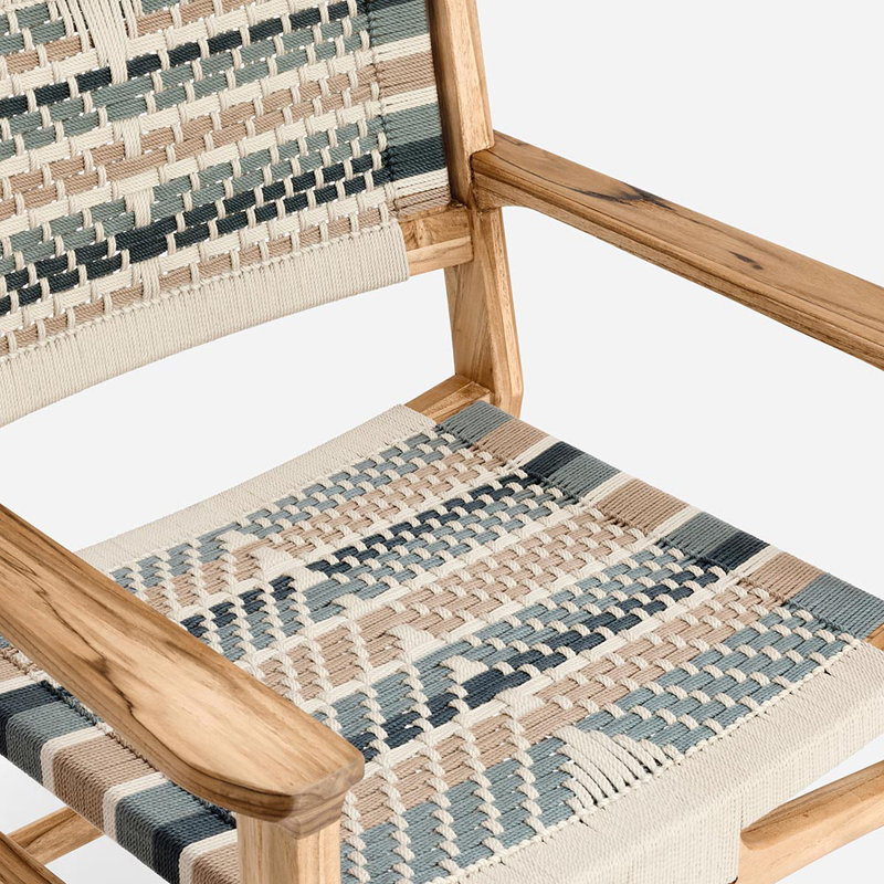 Chontales Dining Chair with Armrest in San Geronimo Manila, Teak, Charcoal V Braided Cord