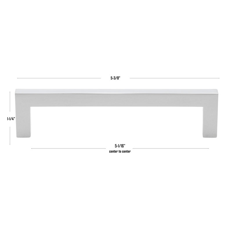 Kingston Collection Solid Square Bar Pull, Polished Chrome, 5 1/16"