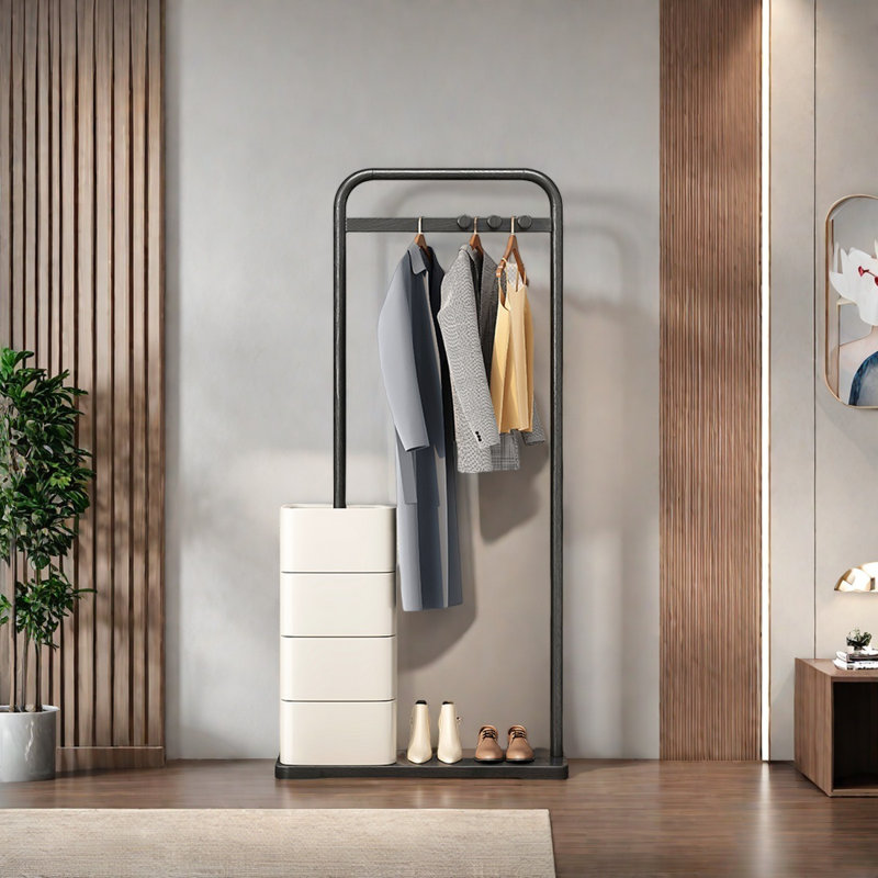 Ash Wood Wardrobe with Large Storage, Black