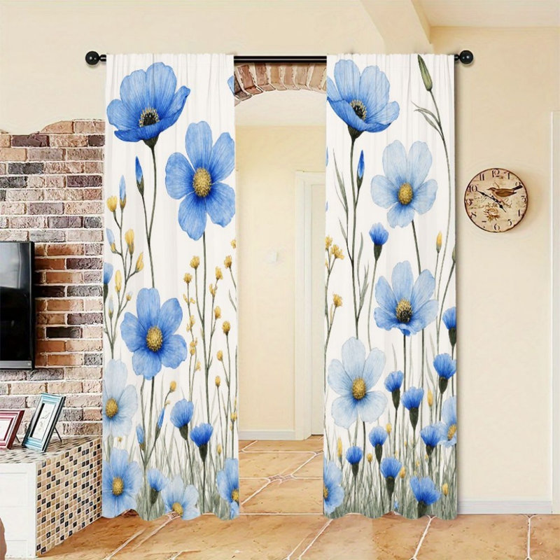 Rideau filtrant la lumière de l'aquarelle florale bleue 2PCS, L 42 po x H 84 po x 2 pièces