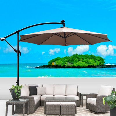 Parasol de patio 10 pi avec lumières solaires - 8 nervures, eau, pour terrasse, jardin, cour arrière