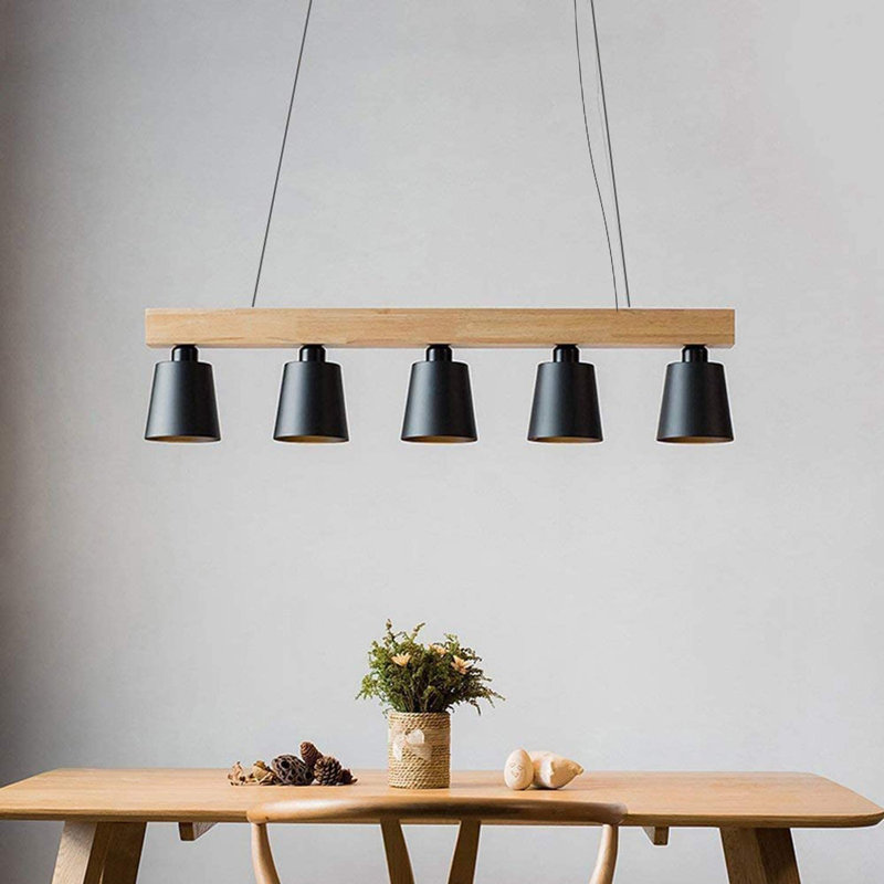 Daschel 5-Bulb Kitchen Island Cone Pendant Light, Black