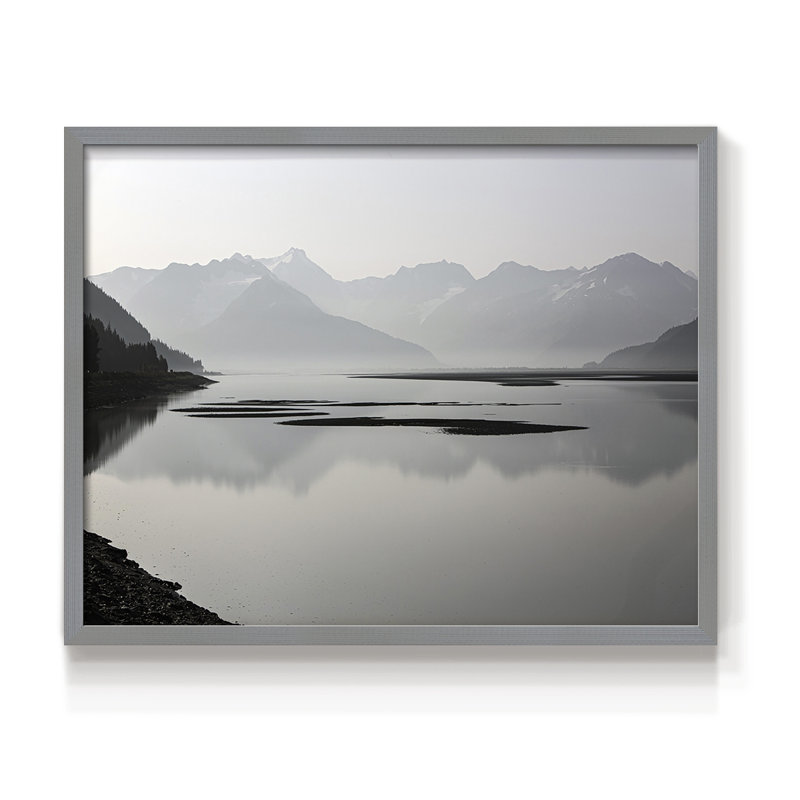 Curve Mountains -Framed Print - Restickable, Gray, 16" H x 20" W