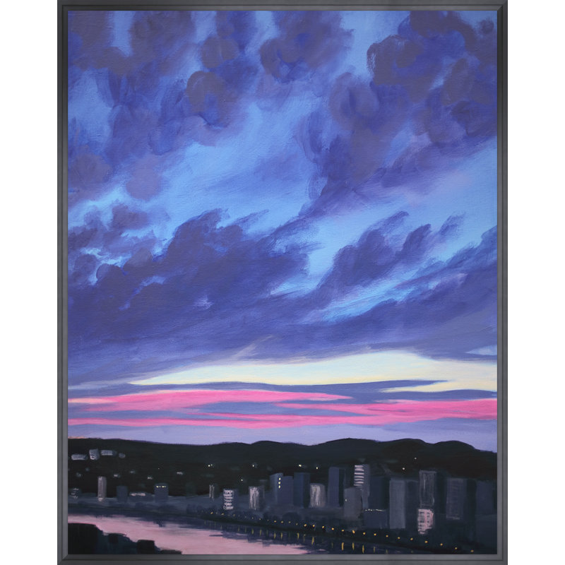 Sunrise over Portland III, No, Black Floater Frame Canvas
