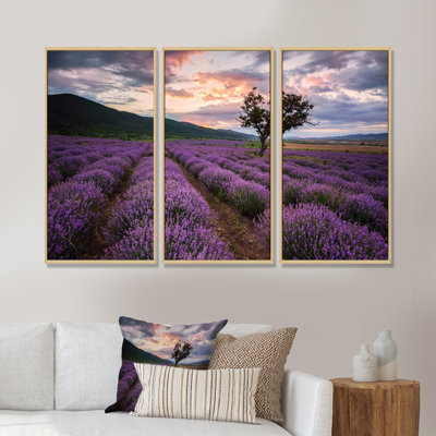 «Lavender Field at Dawn III», reproduction sur toile flottante 3 pièces