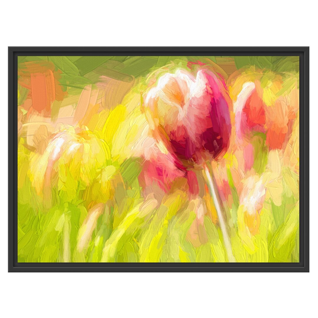 Gerahmtes Wandbild Blühende rote Tulpen Kunst