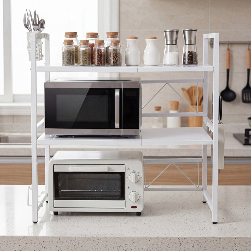  3 Tier Expandable Microwave Oven Rack Stand Kitchen Storage Shelf White