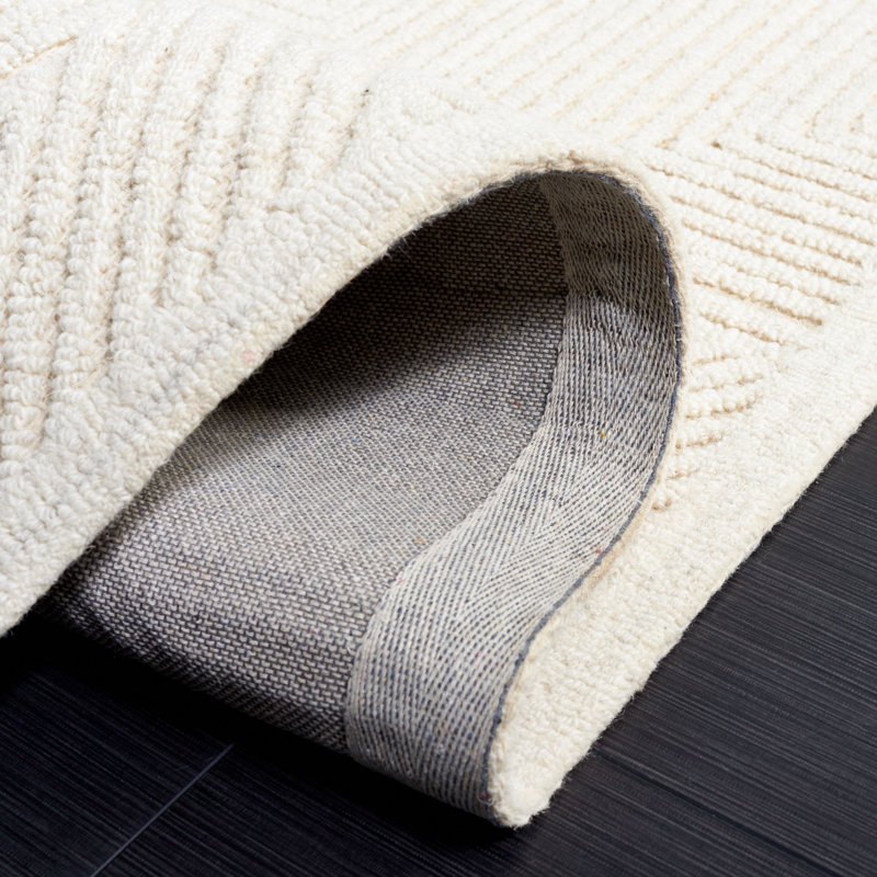 Lisabet Textural Hand Tufted Wool/Cotton Geometric Rug in Ivory, Rectangle 3' x 5'