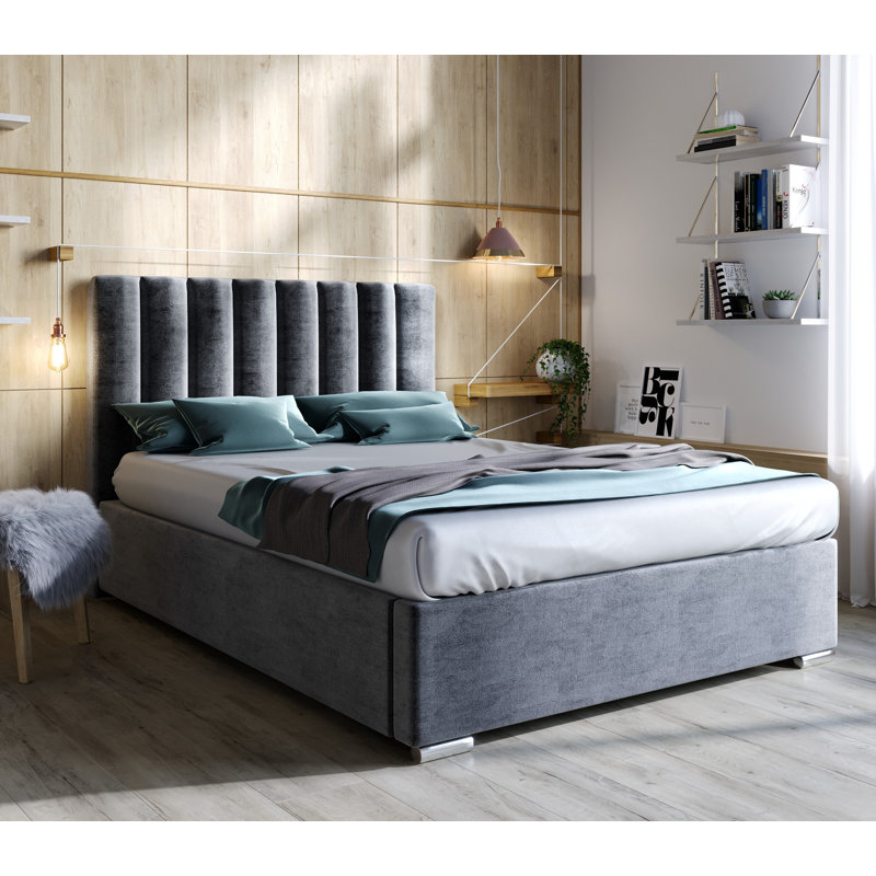 Jarious Boxspring Bed MOLLY with Slatted Frame and Storage Container, 180 x 200cm, Grey