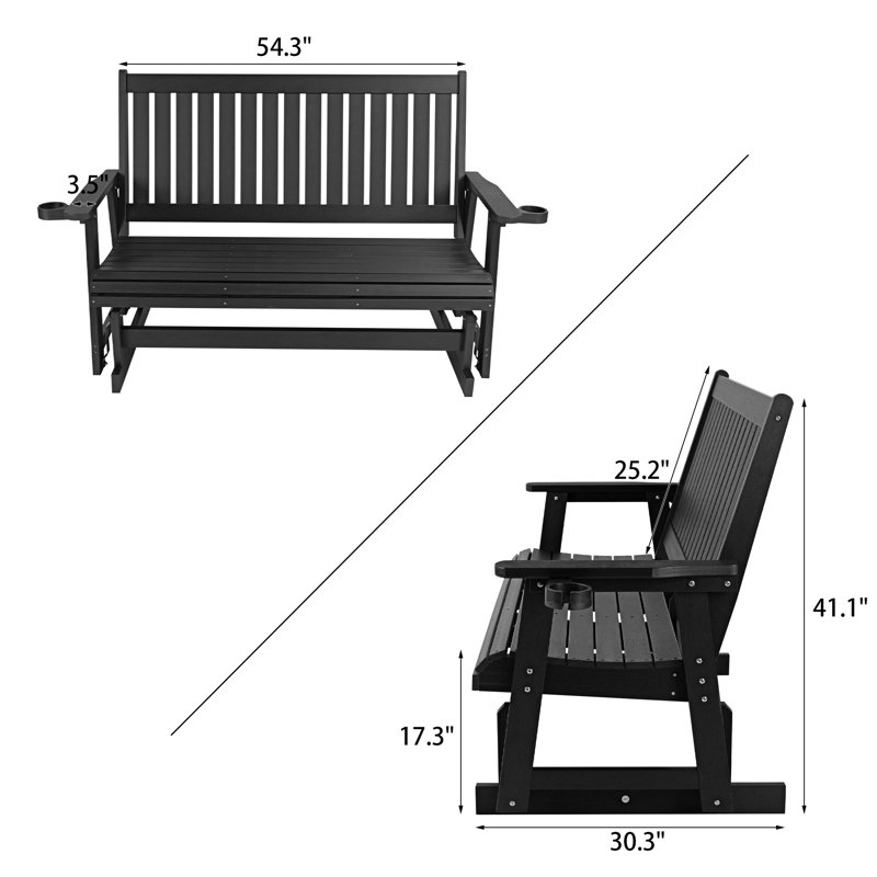 Banc oscillant 3 places en poly Lumber, Noir, noir, noir, noir
