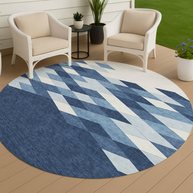 Machine Washable Indoor/Outdoor Chantille ACN2555 Geometric Rug, Round 8', Navy