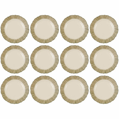 Assiette en grès festonné avec bordure rayée