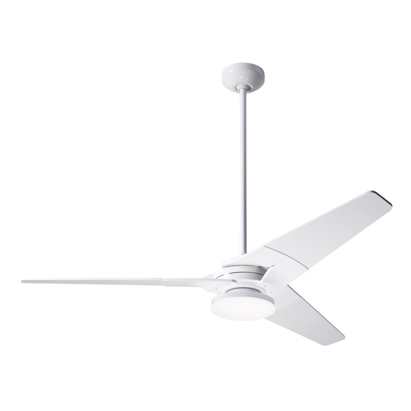 Torsion LED Downrod Ceiling Fan, Fan Speed and Light Control (2-wire), Gloss White, White
