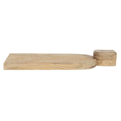 Large Hand-Carved Mango Wood Cheese Slicer and Cutting Board with Face Handle Design and Combed Finish,
