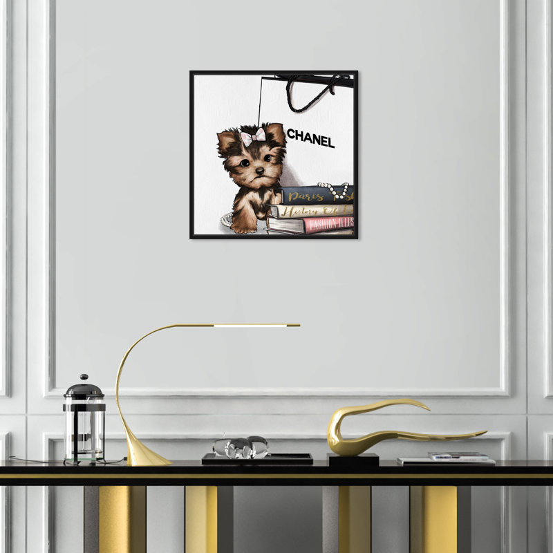 «Fashion Book Yorkie Glam Custom», impression, Cadre noir, H 20 po x l 20 po