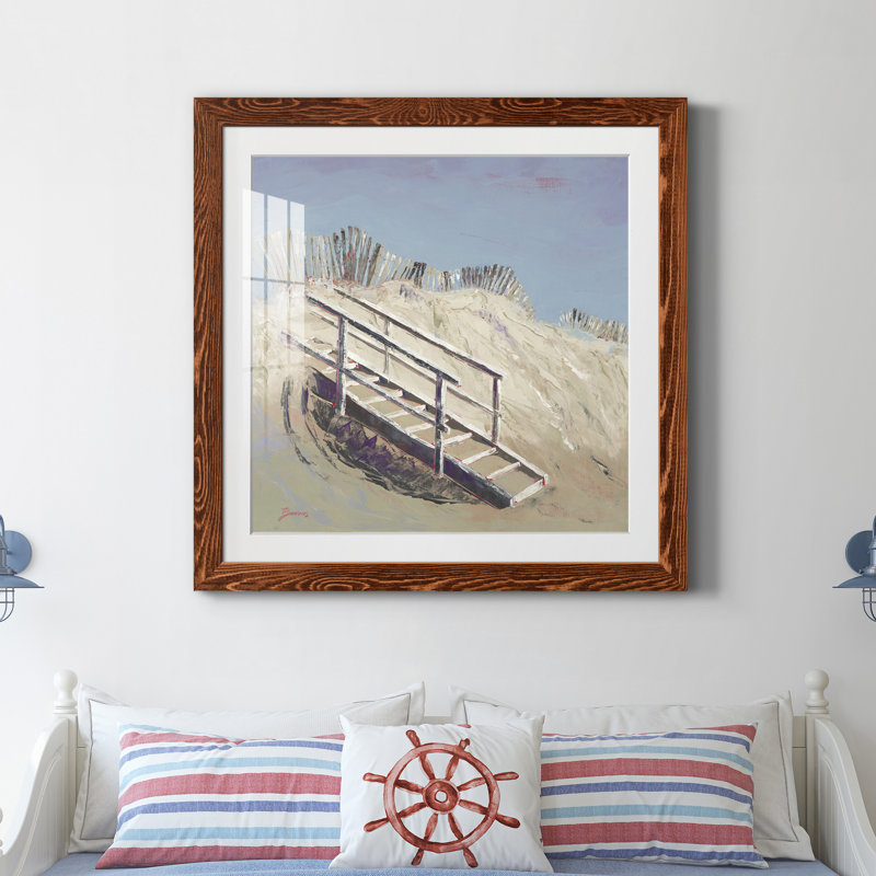 Beach Access - Cadre photo, reproduction d'art sur papier, H 27,5 po x l 27,5 po x P 1,5 po, Encadré de bois de noyer