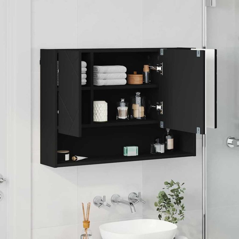 60mm W 78mm H Wall Mounted Required Medicine Cabinet Mirror, Black