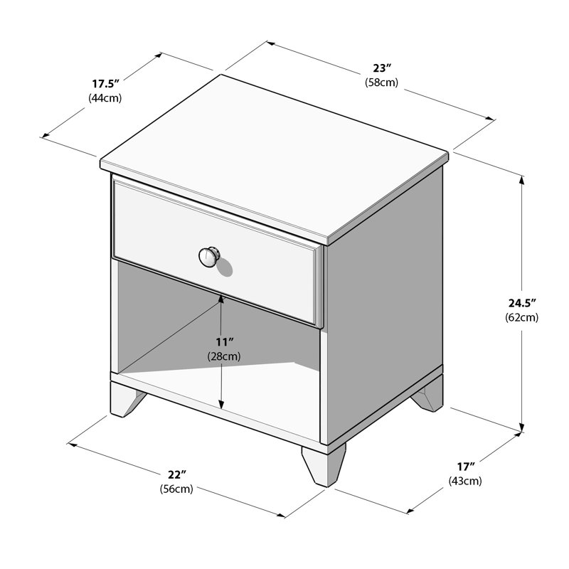  Aileana Solid Wood Nightstand with 1 Drawer, White