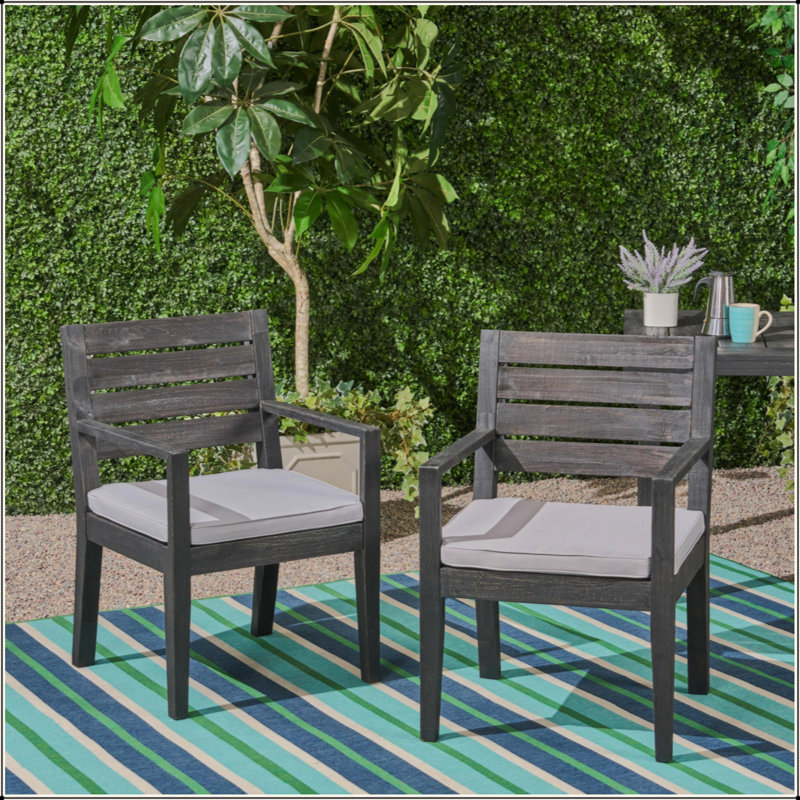 Ensemble de 2 chaises d'extérieur gris foncé avec coussin gris clair
