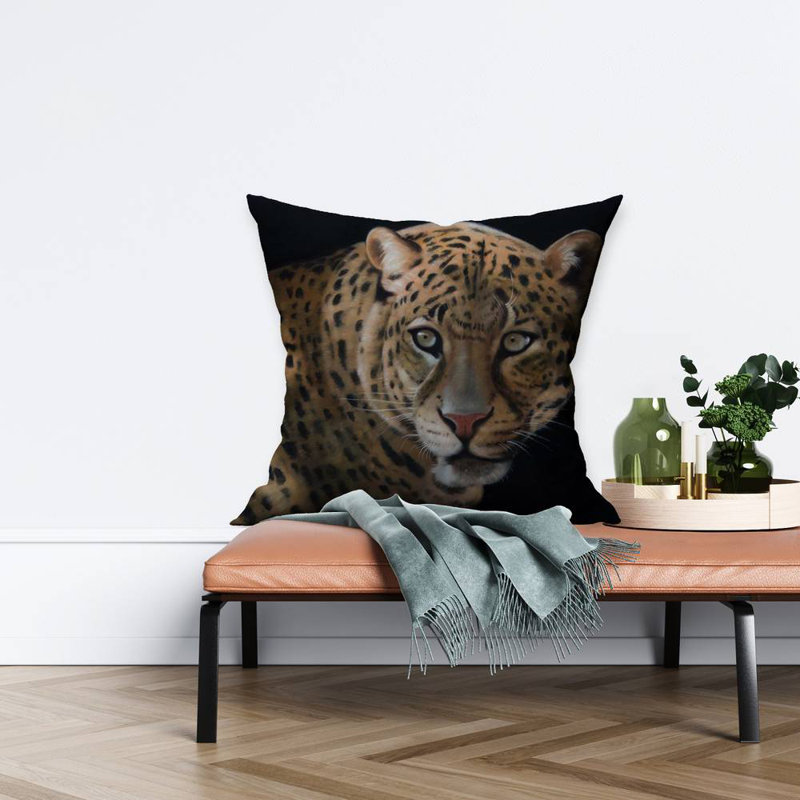 Realistic fierce leopard - 26"x26" Throw pillow - Poly twill - Print on demand