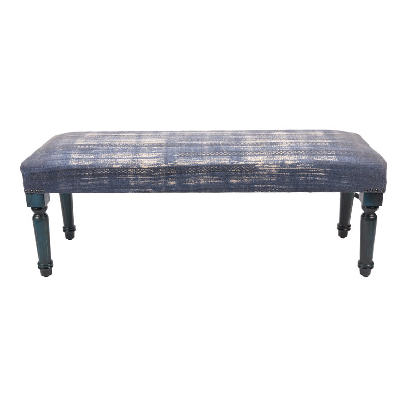 47" Textural White Leg Upholstered Bench, Navy, Blue