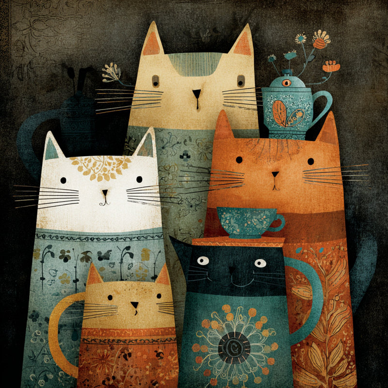 «Cats in Teacups», art mural sur toile tendue