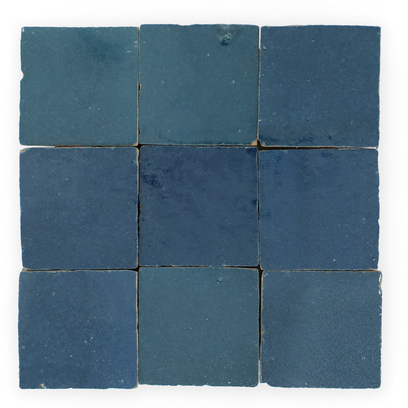 Moroccan Zellige 4" x 4" Ceramic Floor & Wall Tile, Oceanside