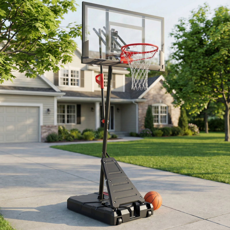 Panier de basketball extérieur réglable en hauteur avec roues, panneau en polycarbonate de 44 pouces pour les jeunes et les adultes, anneau de cour arrière - noir
