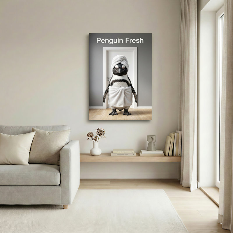 Ensemble de 1 tableau sur toile tendue « Pingouin frais », H 24 po x l 16 po