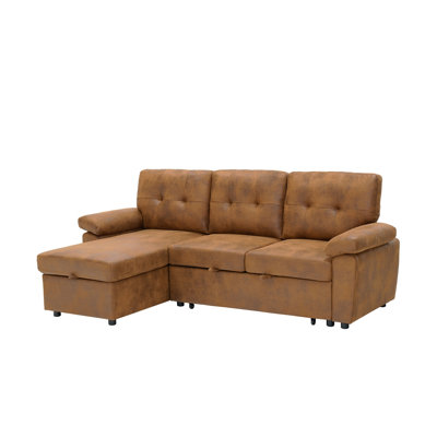 88.5" Convertible L-Shaped Pull-Out Sectional Sofa Bed with Storage Chaise