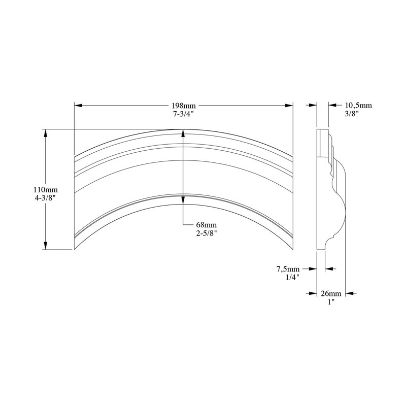 Rail de chaise h 7,75 po x l 7,75 po x p 1 po curve