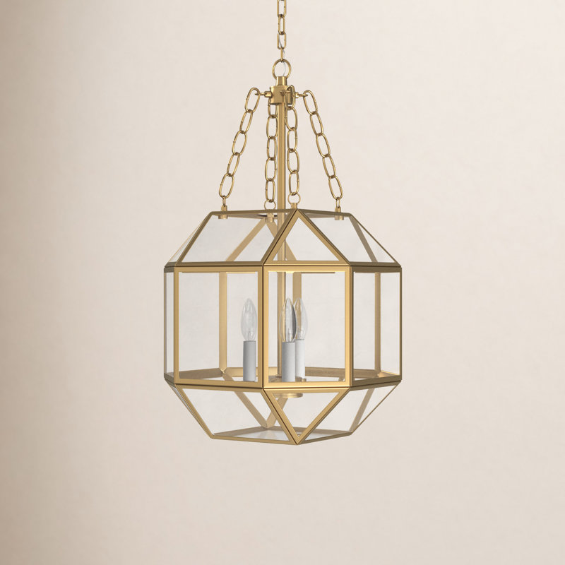 Reid 3 - Light Lantern Pendant, Satin Brass, 23.25" H x 13.5" W x 13.5" D, Clear
