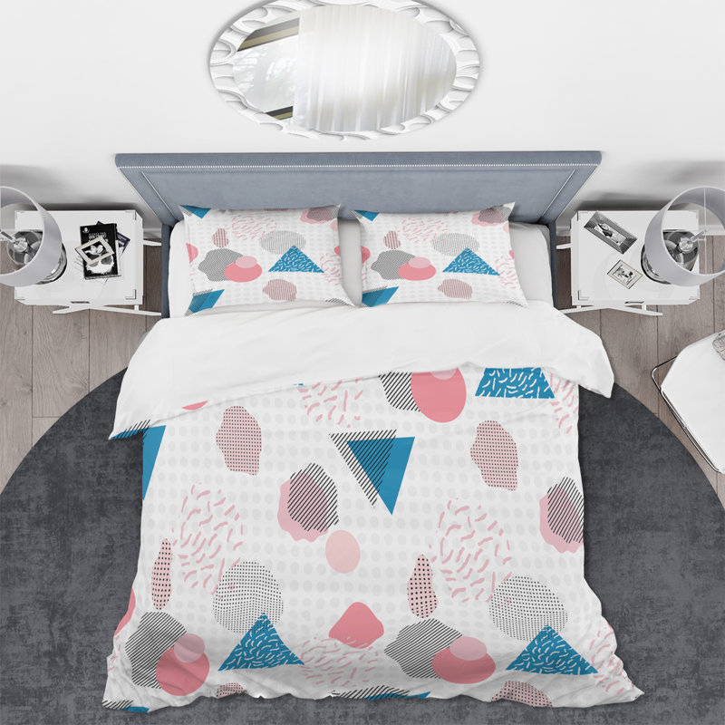 Ensemble de housse de couette en microfibre bleu / rose / gris Preethika, Housse de couette très grand + 2 très grandes ta