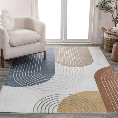 Arches Contemporary Minimalist Machine-Washable Multi 5 ft. x 8 ft. Area Rug