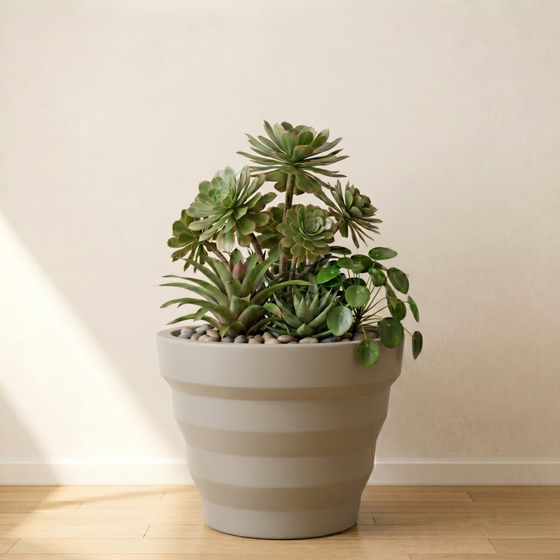 Kaegen ECOBO EcoFriendly Round Pot Planter, Dune Indoor Outdoor Use, Four Season Use, 19.7" H x 25.6" W x 25.6" D