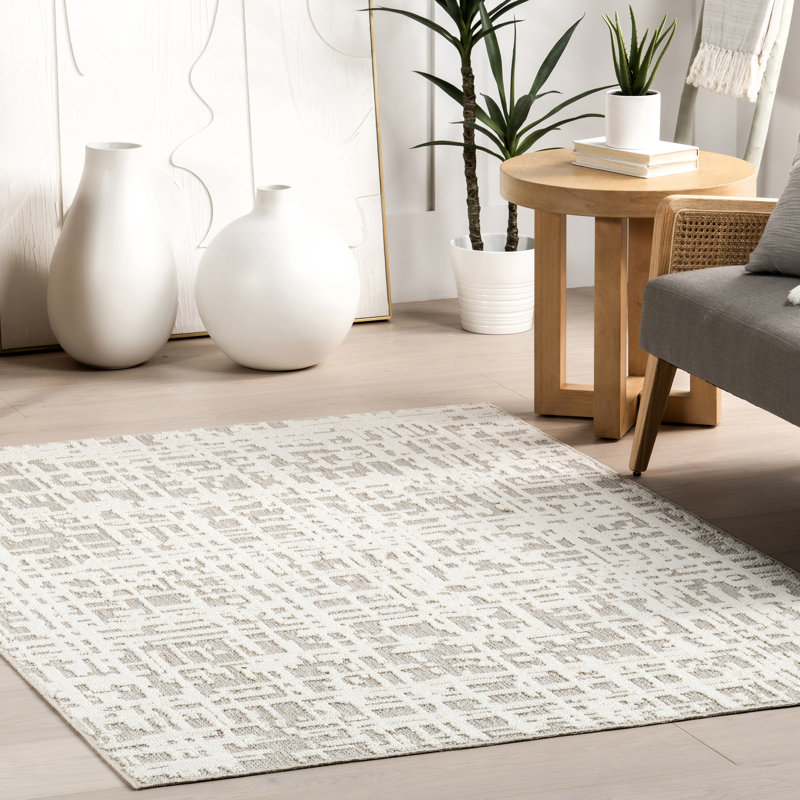 Rectangle Amity Abstract Machine Woven Polyester Area Rug in Ivory, Rectangle 7'10" x 10'