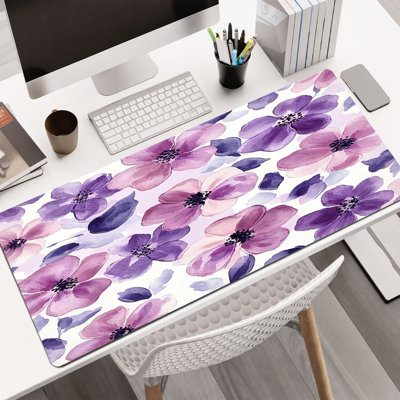  Tapis de souris en caoutchouc, surface en microfibre lisse, base antidérapante, tapis de souris décoratif à bord arrondi pour le bureau et les jeux, 16 po x 36 po, aquarelle mauve