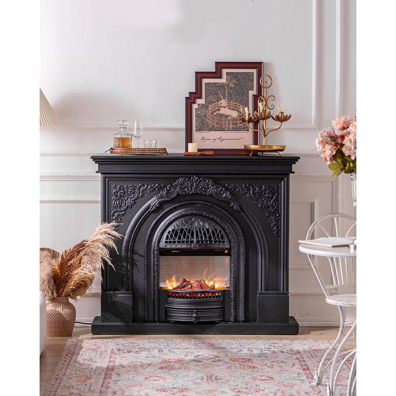 French retro fake flame birdcage heating fireplace, Black