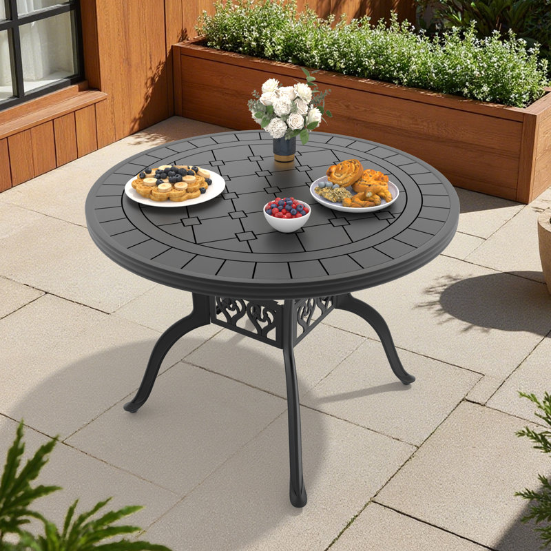 Tyrell 39" Black Cast Aluminum Outdoor Dining Table – Round Weather-Resistant Patio Table with Classic Design