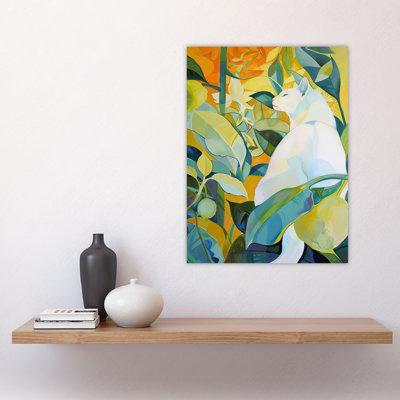 Zen Pet Cat Lover Garden Leaves Painting Wall Art Print