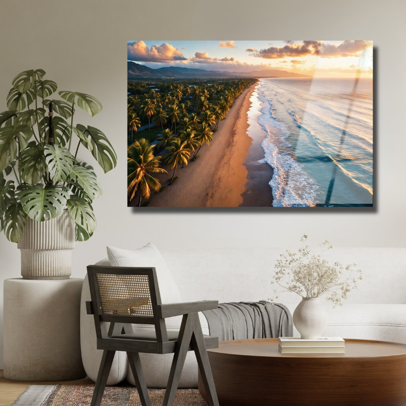 Art mural en verre trempé Tropical Beach, 16" H x 20" W