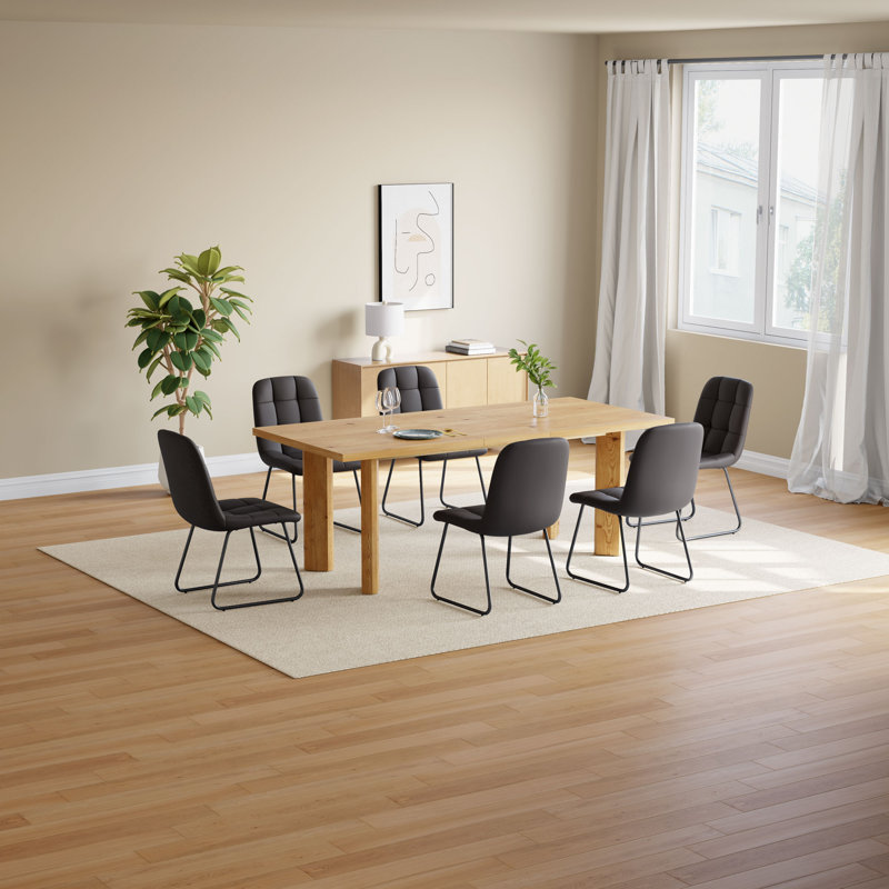 7-Piece Extendable Dining Table For 6-8, Modern Wood Kitchen Table Rectangular Table For Dining Room, Living Room, Black