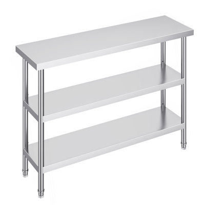 Table de préparation des aliments en acier inoxydable, table de travail de cuisine commerciale 14 x 48 x 34 pouces, avec 2 tablettes réglables, table de préparation en métal robuste pour barbecue, cuisine, maison et garage